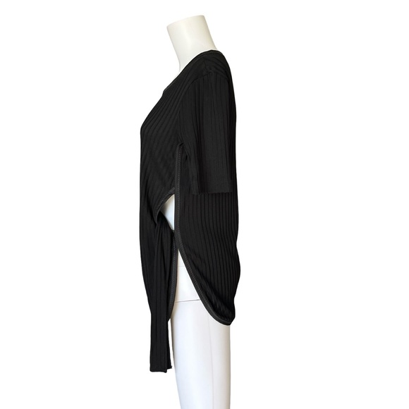 3.1 Phillip Lim Short Sleeve Ribbed Tie Front Shirt Black Womens Size Medium - Picture 3 of 10